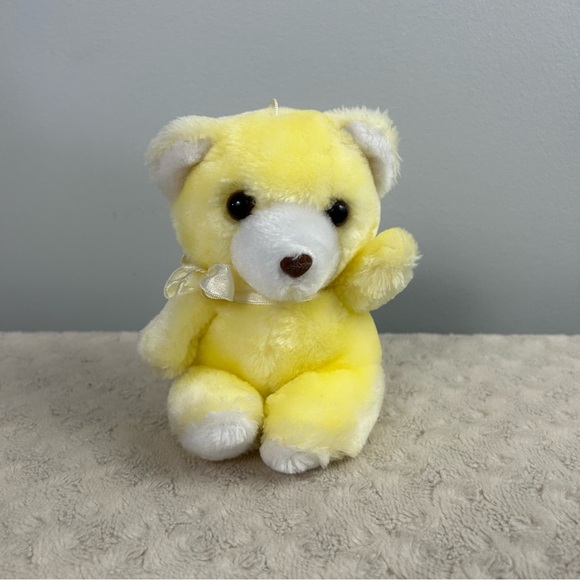 Vintage Eden Yellow White Teddy Bear Plush Stuffed Animal Toy Small 6" Korea - Picture 1 of 8